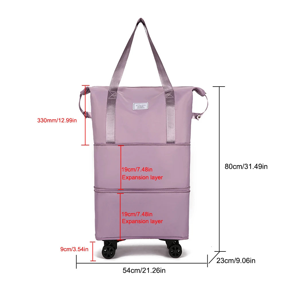 Folding Luggage Bags Expandable Rolling Duffle Pack with Wheel Large Capacity Oxford Clot Dry-Wet Separation Outdoor Weekend Bag 241114