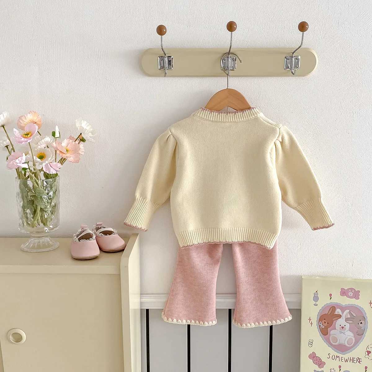 Clothing Sets Autumn Winter 2024 Baby Girls 2PCS Knitwears Set Cotton Knitted Rabbit Sweaters Stretch Pants Suit Toddler Girls Outfits H241126