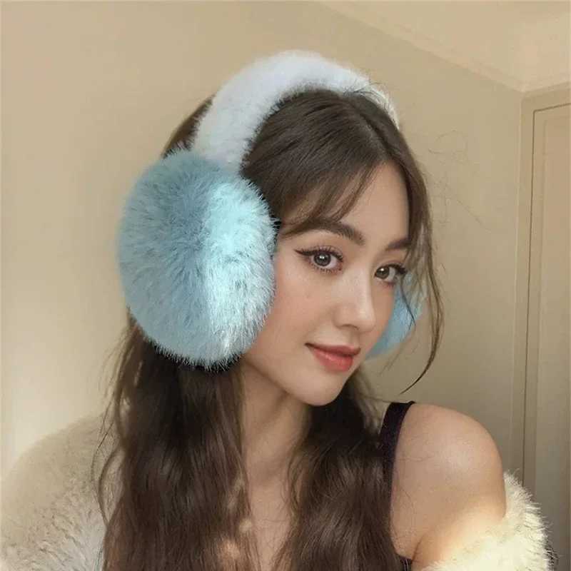 Blue fur faux mink earmuffs for womens winter plush earmuffs warm cycling skiing cold earmuffs sweet girl full matching earmuffs W241126