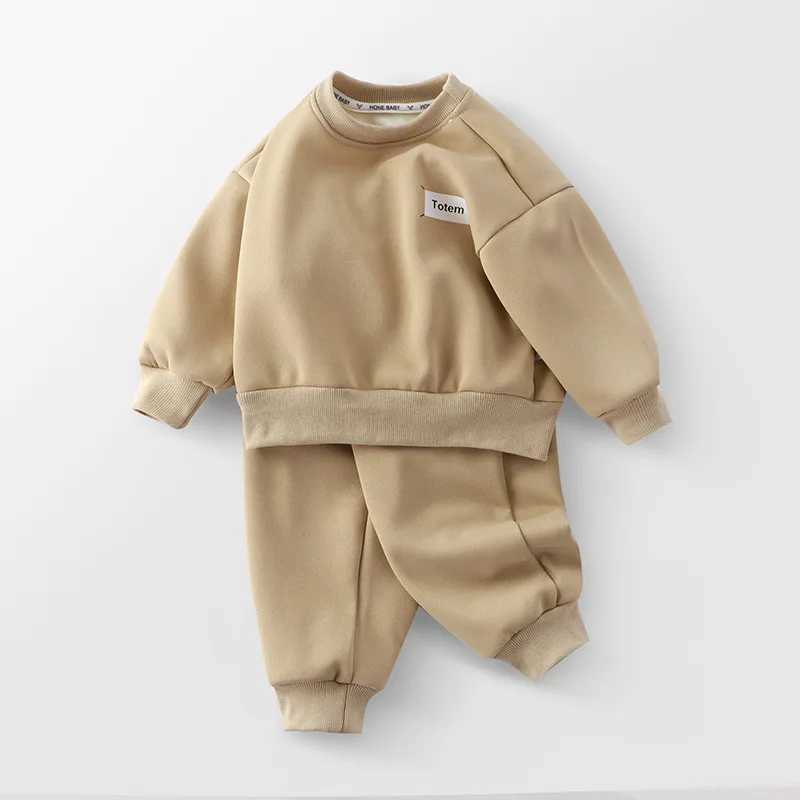 Clothing Sets Winter Boys Girls Clothing Sets Autumn Children Solid Fleece Sweatshirts Pants 2Pcs Tracksuit Suits For Kids Clothes 2-10 Years H241126