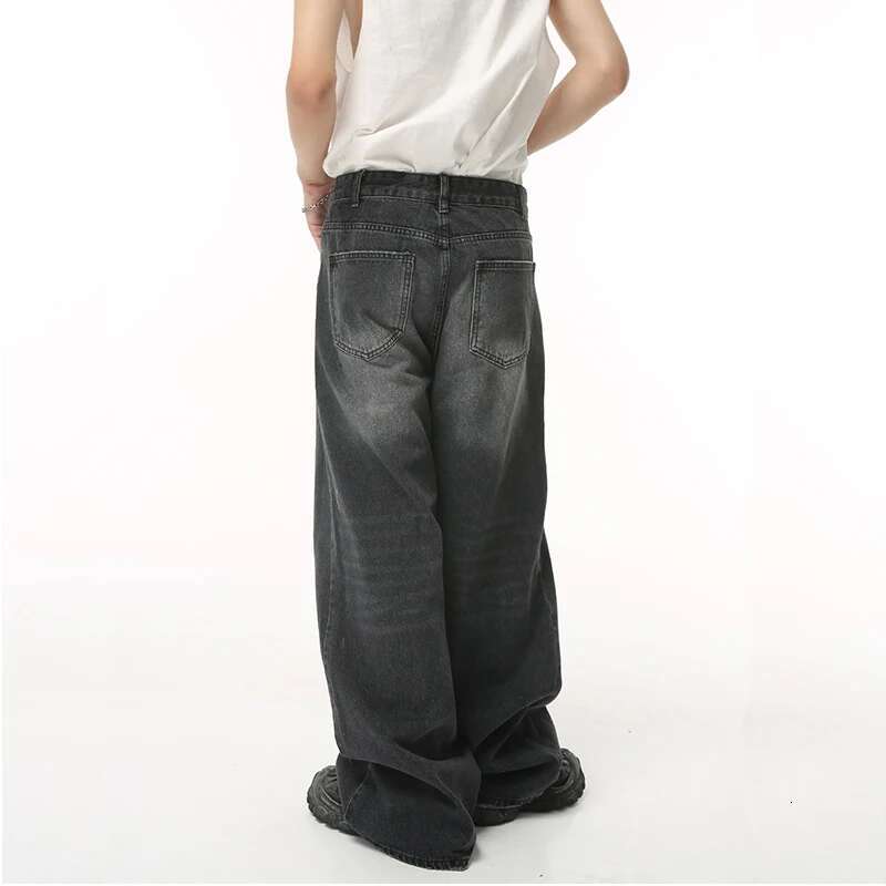 Rindu Streetwear Vintage Y2k Men's Jeans Black Baggy Trousers New Wide Leg Denim Hip Hop Haruku Distressed Straight Pants