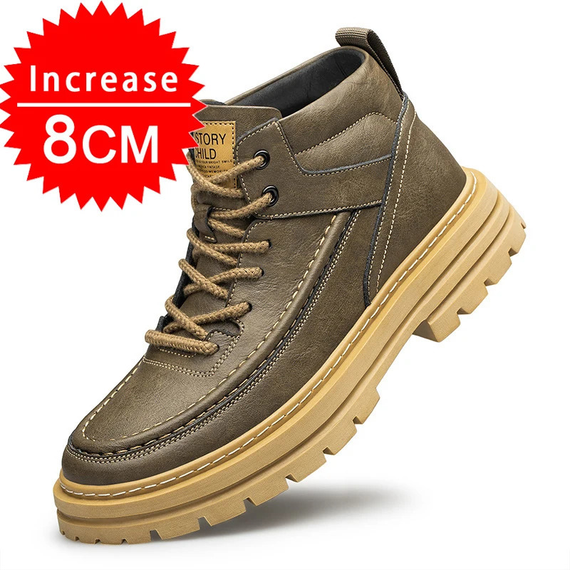 Mens height-increasing Martin boots high-top mens fashionable elevator boots insoles 6/8 cm height-increasing mens shoes 241114