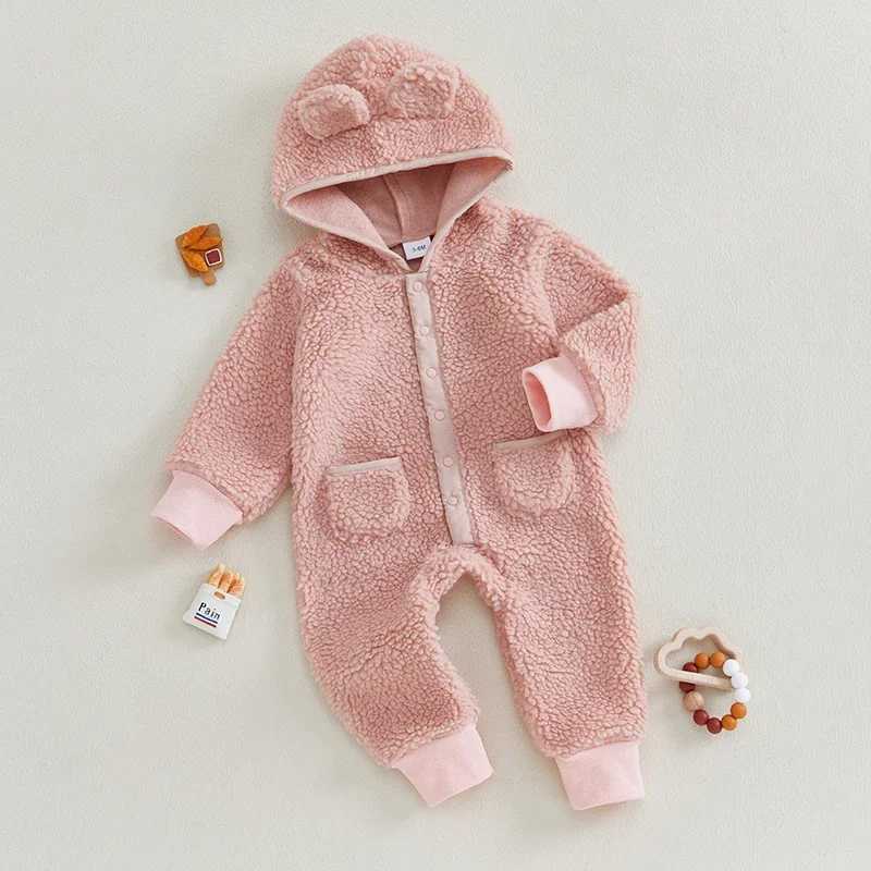 Clothing Sets Baby Boy Girl Fleece Hooded Rompers Autumn Winter Warm Long Sleeve Zipper Full Length Jumpsuit for Toddlers Infants H241126