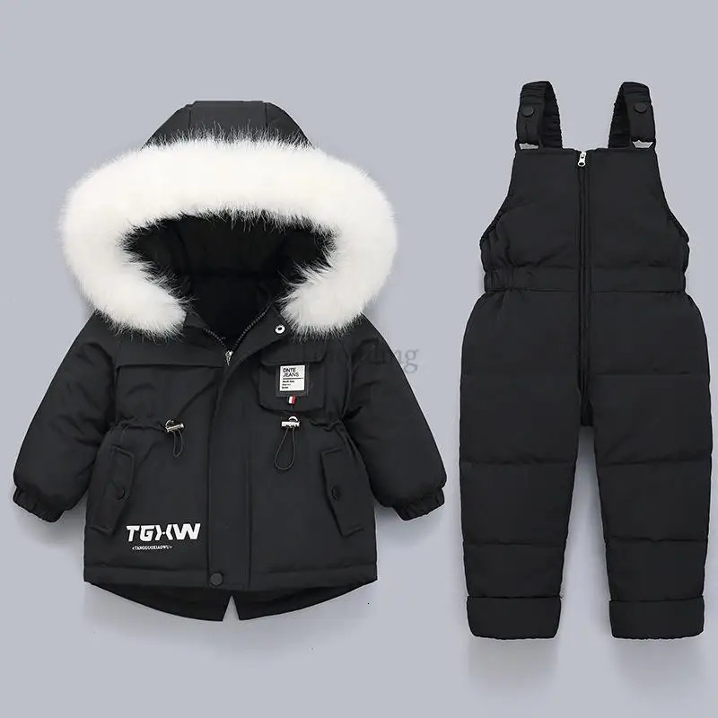 Toddler Baby Girls Clothing Sets Winter Snowsuits for 0-3Years Baby Warm Down Jackets Thick Fur Hooded Coats with Jumpsuits Suit 241126