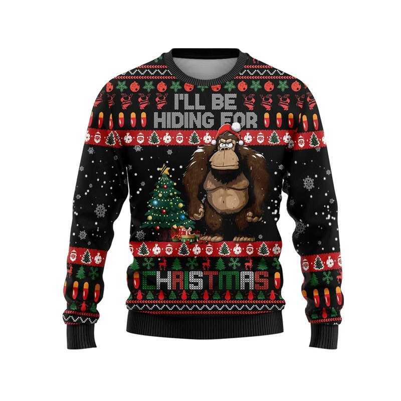 Harajuku Ugly Mens Christmas Sweater Sasquatch Graphic Sweater Casual Christmas Sweater Neutral Zipper Top W241126