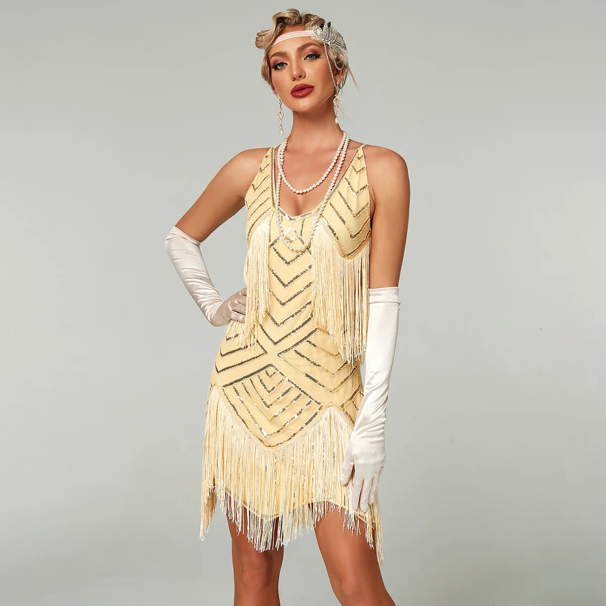 est 1920s Flapper Roaring Plus Size 20s Great Lady MIni Short Dress Gatsby Fringed Sequin Beaded Mini Tassels 241112