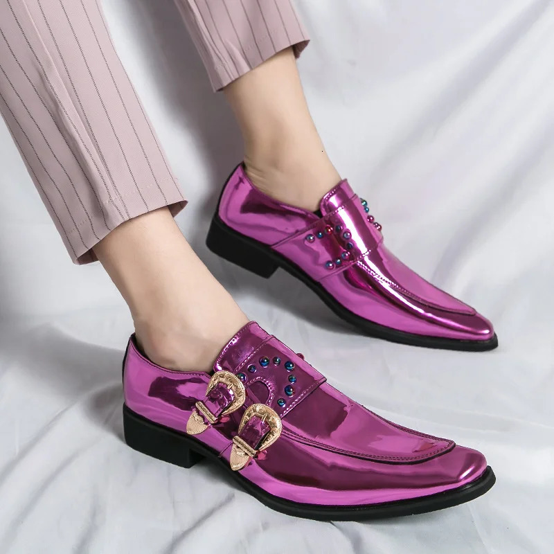 Fashion Purple Dress Shoes for Men Women Wedding Shoes Pointed Toe Shiny Rhinestones Shoes Men Urban Shoes Footwear 241126