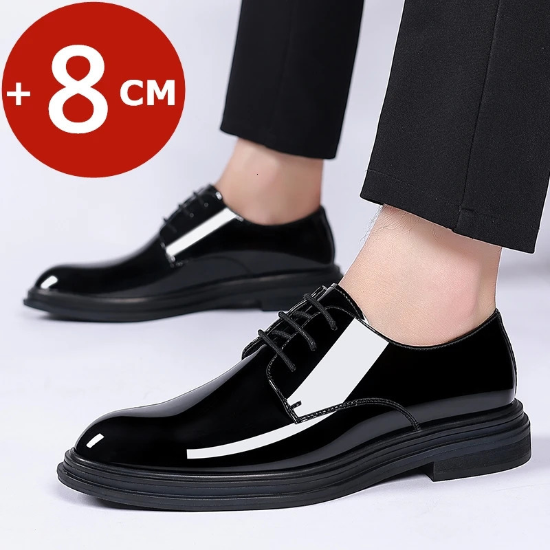 FUQIAO Men 68cm Derby Shoes Patent Leather Height Increase Men Dress Shoes Formal Elevator Business Lift Shoes Bright Upper 241126