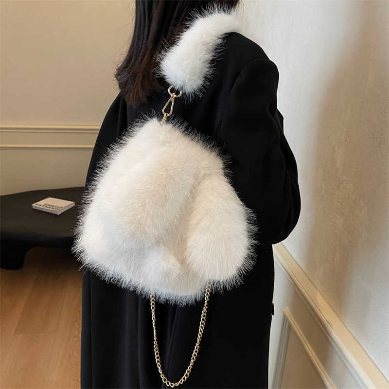 New Cute Cartoon Linglong Rabbit Ears Imitation Fox Hair Autumn/Winter Plush Bag for Women, Handbag, Crossbody Bag 241126