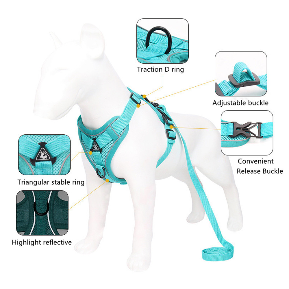 Reflective Nylon Dog Harness with 1.5m Leash Set No Pull Adjustable Medium Large Dogs Vest for Chihuahua Puppy Clothes for Pet