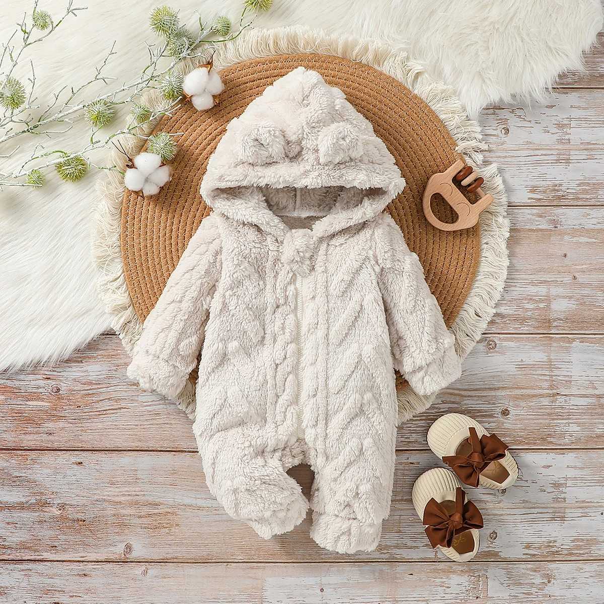 Clothing Sets Baby Boys Winter Long Sleeve Soild Plush Hoodie Zipper Fashion Jumpsuit For Newborn Warm Clothes H241126