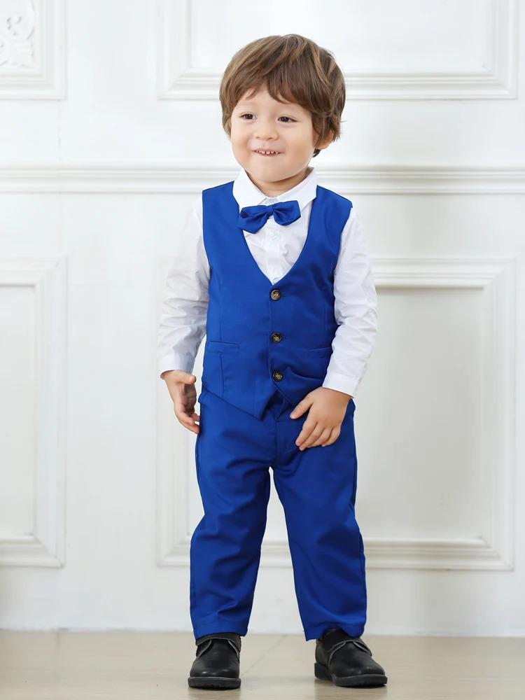Gentleman Outfits Birthday Costume for Boy Children Spring Autumn Boutique Clothing Set Solid Vest Suit Kids Cotton Formal Wears 241126