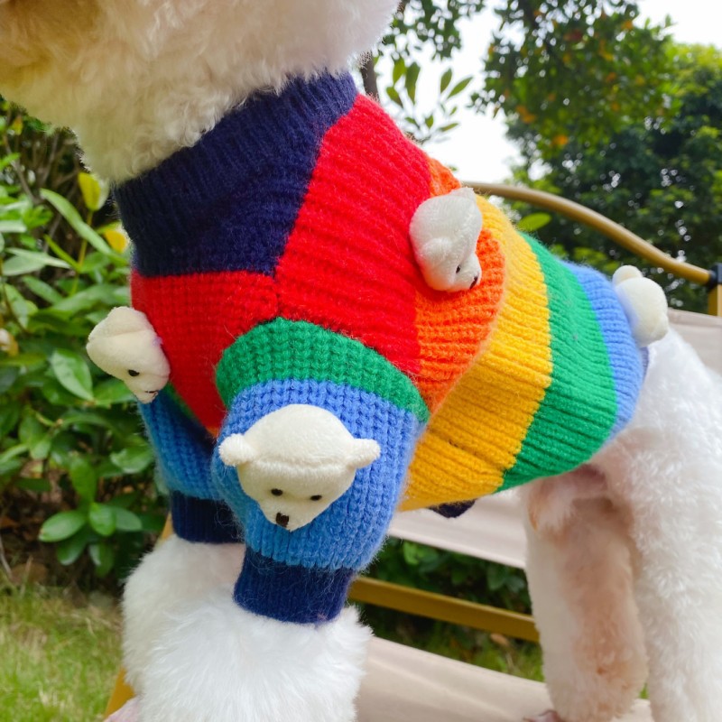 Pet autumn and winter thick warm knitted sweater for dogs and cats small and medium-sized colorful knitted clothes for pet