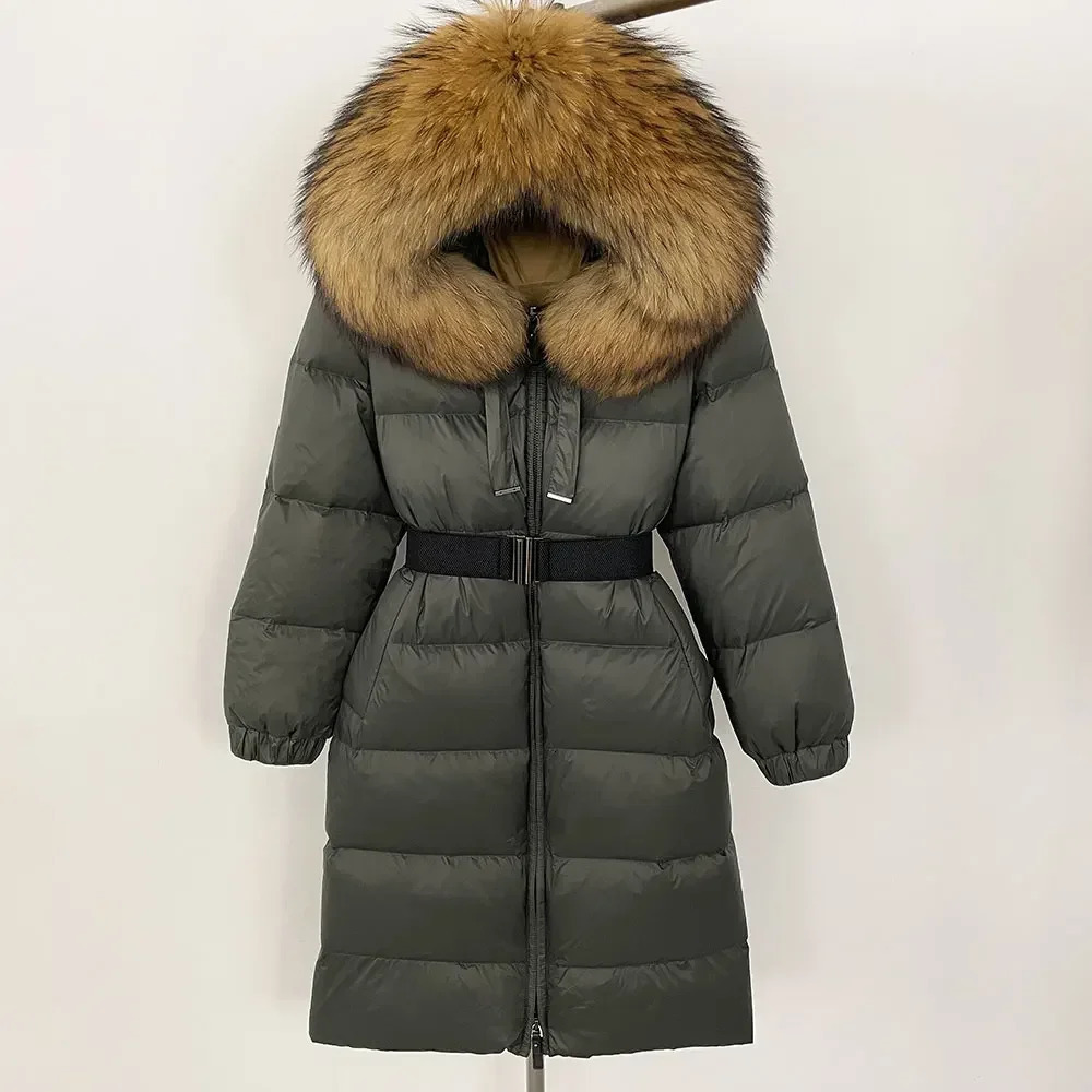 Winter 2024 Warm 90 White Duck Down Jacket Womens Cold Womens True Fur Coat Womens Hooded Long Natural Fox Fur Inflatable Jacket 241126