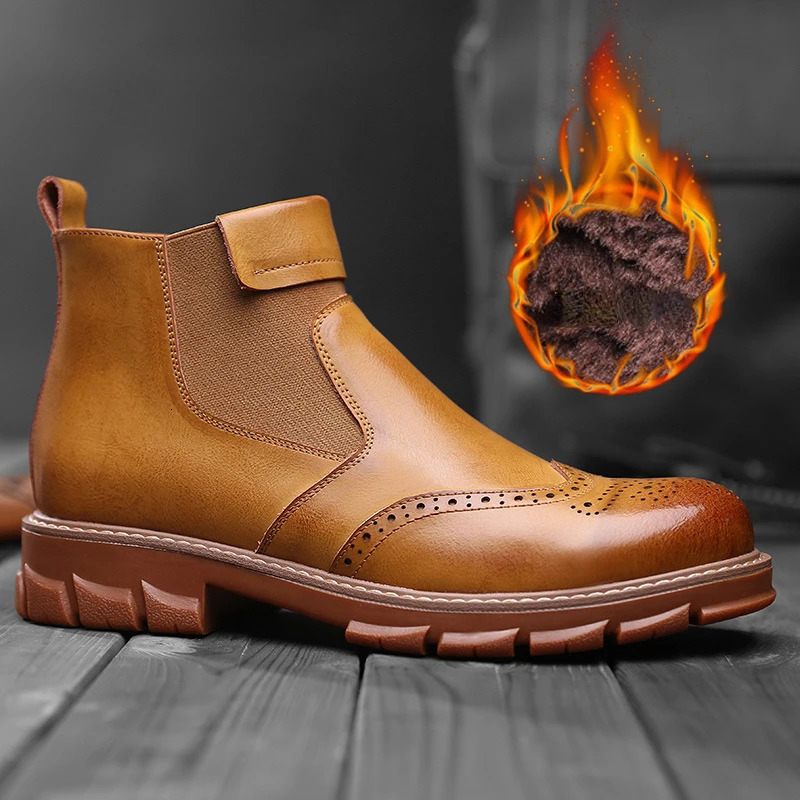 Chelsea Boots for Men er Ankle Boots Classic Genuine Leather Mens Winter Boot Fashion Casual Warm Plush Ankle Botas 241114
