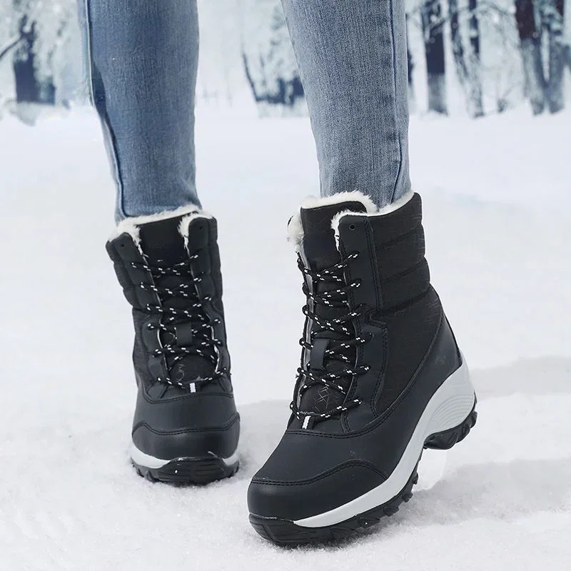 Snow Boots Women Platform Boots Non-slip Women Winter Shoes Fur Warm Ankle Boots for Women Wedges Waterproof Thigh High Boots 241114