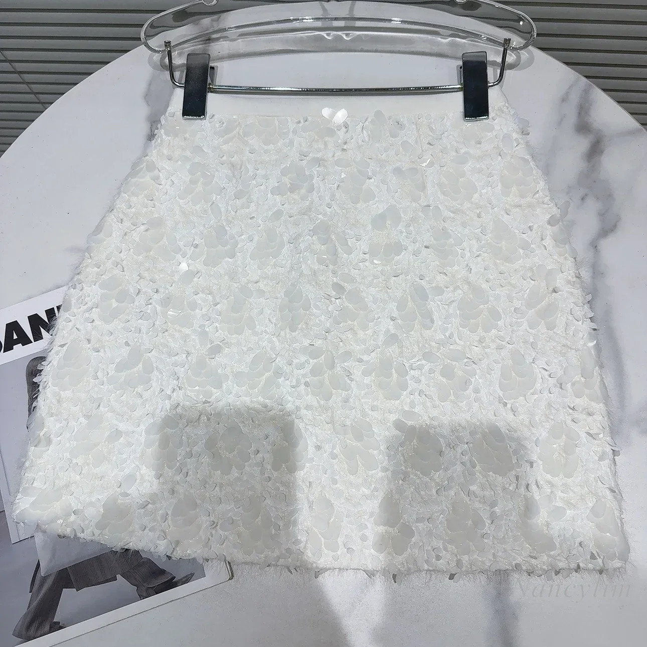 autumn chic sequin tweed warm celebrity short skirt elegant white dress 241125