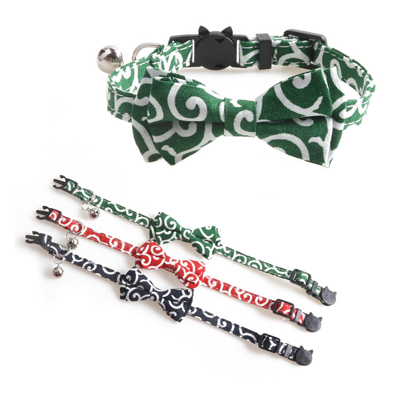 Fashionable Small Size Cat Collar with Bow Tie and Animal Pattern Personalized Cat Head Buckle for Stylish Pets