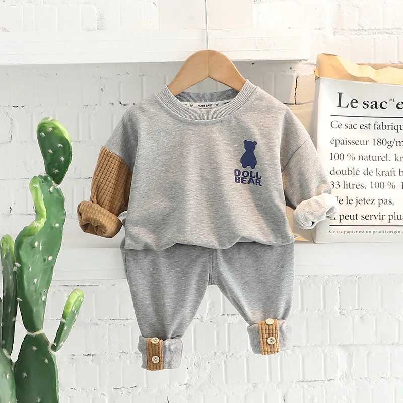 Clothing Sets Baby Boys Clothing Sets Embroidered Bear Girls Long Sleeve Casual Hoodie Sweatshirts + Pants 2Pcs Outfits for Kids Sport Suit H241126
