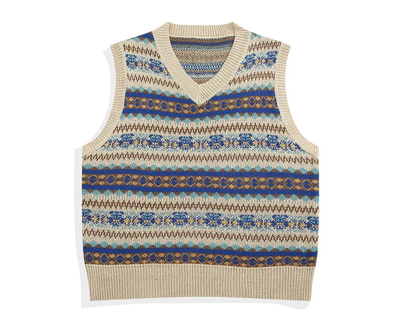 Sweater Vest Men O-neck Japanese Striped Stylish Harajuku Apricot All-match Unisex Clothing Knitwear Baggy Streetwear A10 241126