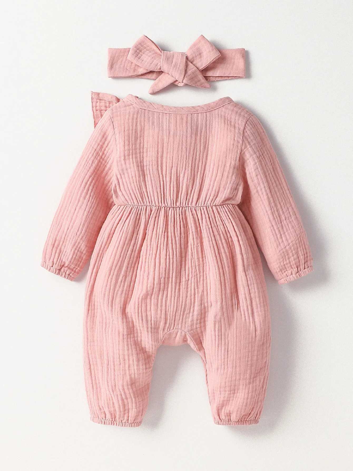 Clothing Sets Baby girl solid color simple long-sleeved Jumpsuit All Seasons Cotton Comfort Streetwear H241126