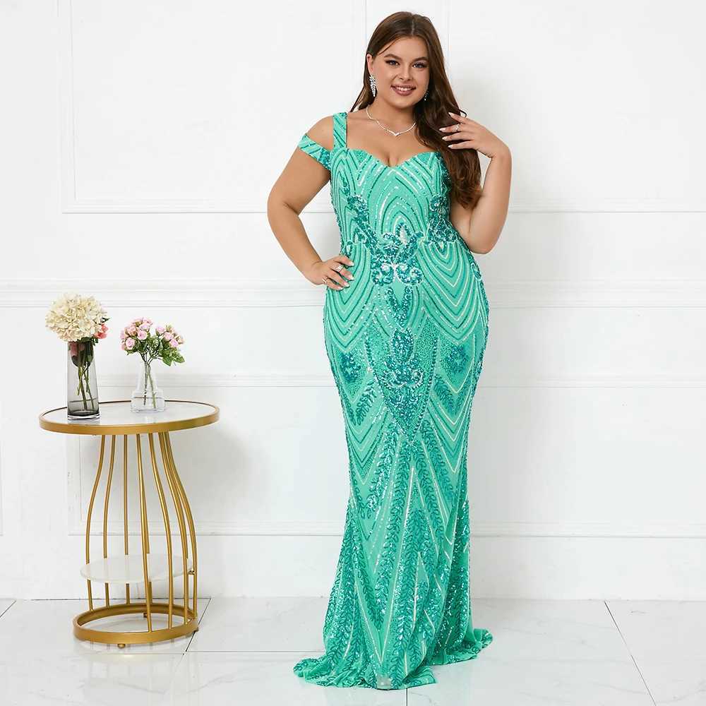 Runway Dresses Plus Size Women Elegant Strap Party Maxi Dress Blue Sequin Evening Dress Long Prom Dress Y240426