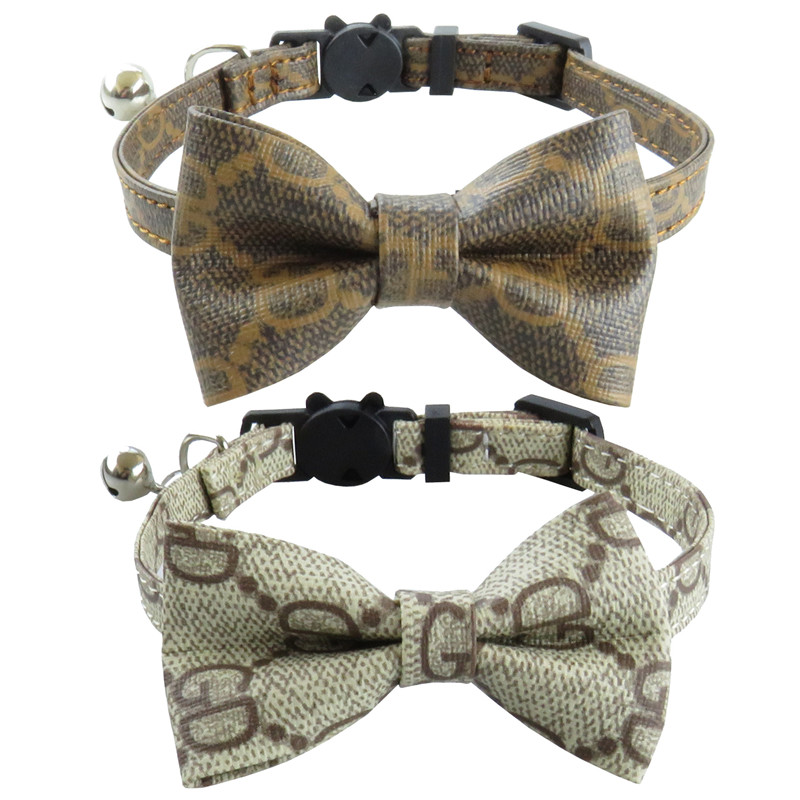 Stocked Wholesale Newest Bow Tie Adjustable Safety Breakaway Pet Collar PU Leather Cat Collar With Bells