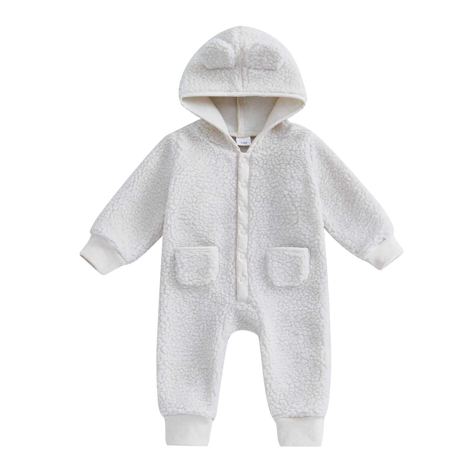 Clothing Sets Baby Boy Girl Fleece Hooded Rompers Autumn Winter Warm Long Sleeve Zipper Full Length Jumpsuit for Toddlers Infants H241126