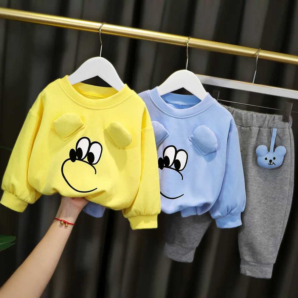 Clothing Sets New Children Clothing Sets for Baby Boys Girls Cartoon Pullover Sweatshirt Pants 2Pcs Infant Casual Oufits Kids Tracksuits H241126