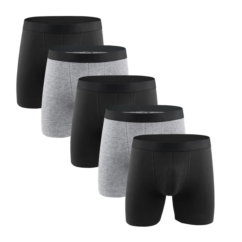 5 pieces/batch of mens underwear pure cotton big boxing long sports solid color anti friction mens underwear 241126