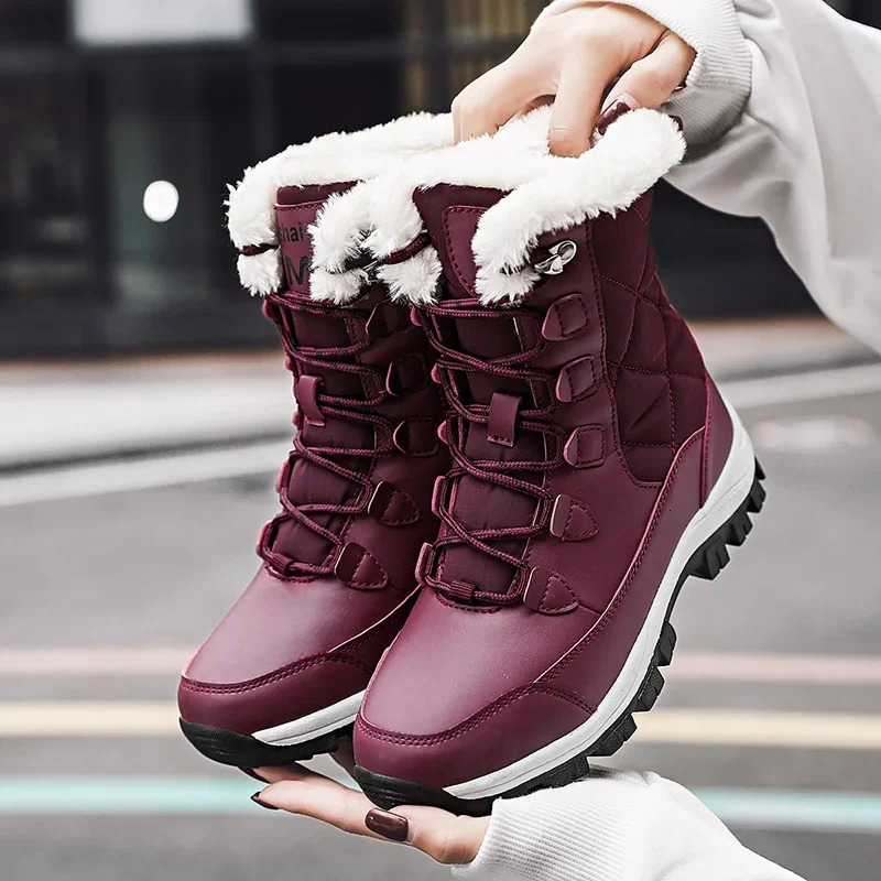 Women Boots with Thick Fur Non-slip Waterproof Winter Ankle Snow Boots Mid-calf Women Platform Winter Cotton Boots Botas Mujer 241126