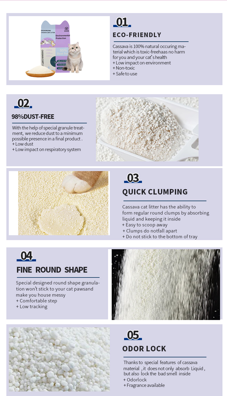 Bulk wholesale discount Low dust strong caking long time fresh cassava mixed cat litter