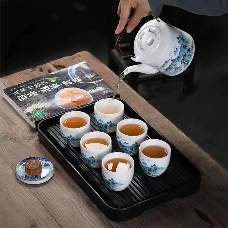 Jade Porcelain Tea Set Large Size Making Tea Pot and Cup Blue and White Ceramic Girder Teapot and Teacup Teaware Chinese 241125