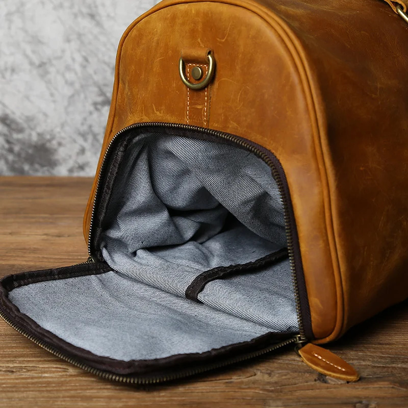 NZPJ mens vintage leather travel bag one layer denim large capacity travel bag business travel handbag shoulder messenger bag 241125