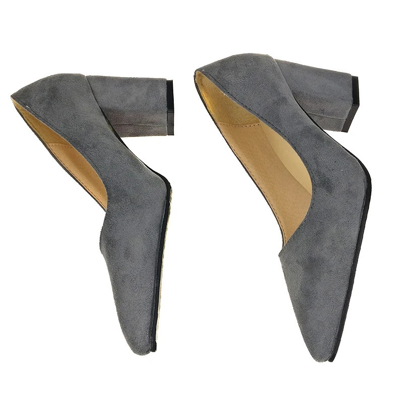Aphixta Shoes Square Heel Women Pointed Toe Pumps Fashion Gray High Heels Flock Leather Black Party Shoes Plus Big size 47 48 50 241126