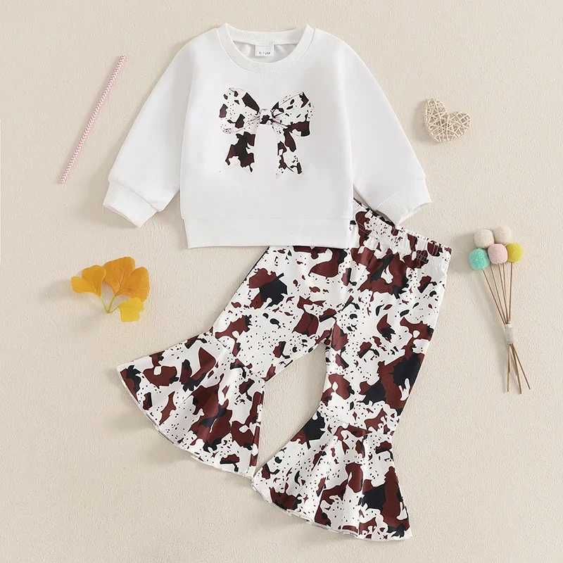 Clothing Sets Baby Girl 2Pcs Western Outfits Long Sleeve Bow Print Sweatshirt Tops Flare Pants Set Childrens Clothing Set 0-4Y H241126