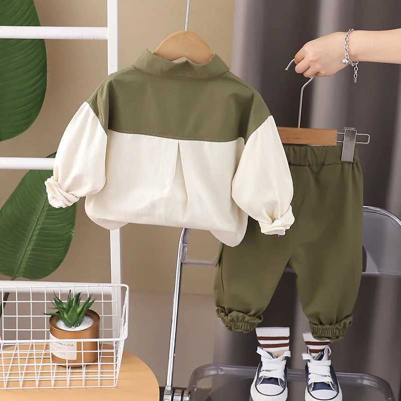 Clothing Sets Spring Autumn Children Clothing Set Baby Boys Patchwork Lapel Shirt + Cargo Pants 2Pcs for 1-5 Years Kids Casual Tracksuit H241126