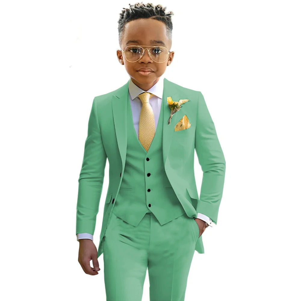 Mint Green Boys Suit Wedding Tuxedo 3 Piece Set Kids Jacket Pant Vest Slim Fit Casual Blazer Slim Fit Young Clothes Custom 241126