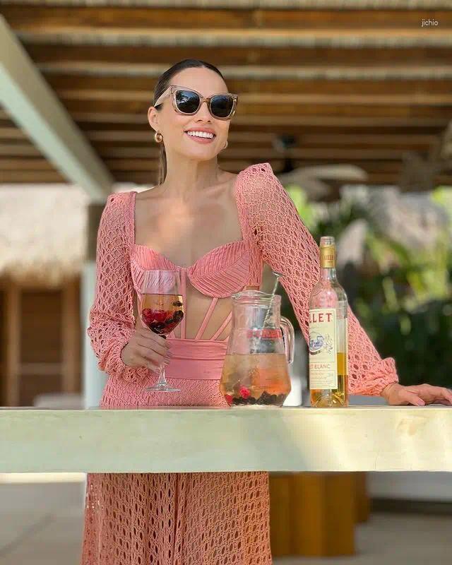 Womens Swimwear Hollow Solid Color Long Swimsuit One Piece 2024 Designer Luxury Fashion Trend Beach Vacation Bikini