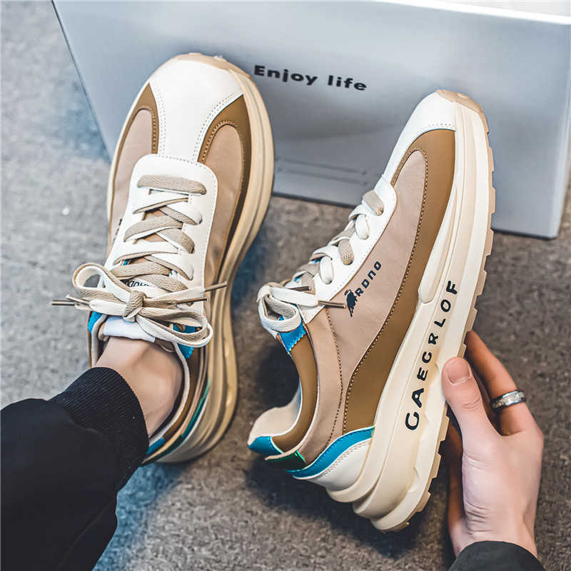 High Quality Forrest Gump Mens Shoes Spring New Leather Sports Running Trendy Mens Shoes Thick soled Tall Letter Lace Casual Shoes T241126