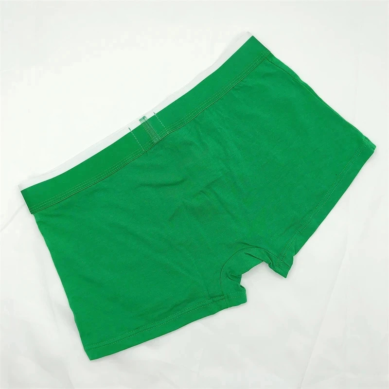 5 pieces/batch Fashion Green Belt Mens Boxing Shorts Solid Color Mens Underwear Breathable Cotton Mens 3D Bag Boxing 241126