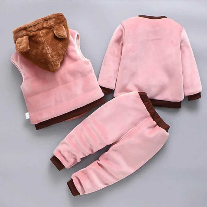 Clothing Sets Baby Boys And Girls Clothing Set Tricken Fleece Children Hooded Outerwear Tops Pants 3PCS Outfits Kids Toddler Warm Costume Suit H241126