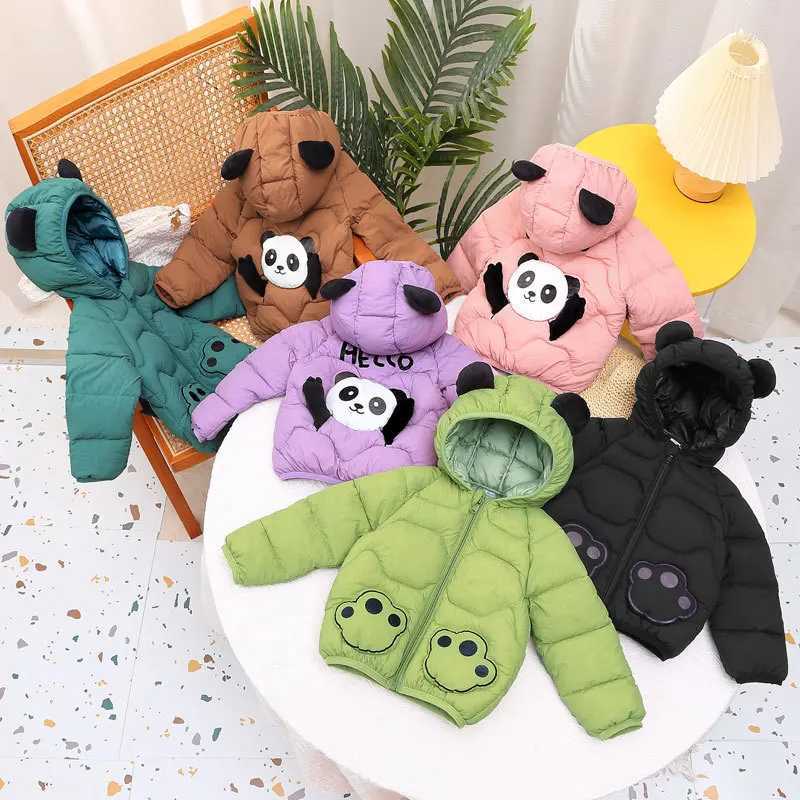 Down Coat Cute panda childrens winter warm coat for boys and girls hooded short down cotton autumn cartoon clothing H2411235JCD