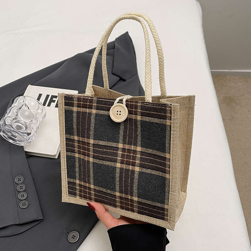 Office portable 2024 fashionable linen canvas for women Instagram stylish versatile single shoulder tote bag