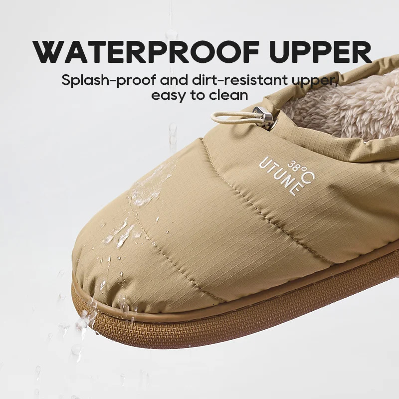 UTUNE Mens Winter Slippers Waterproof Windproof Warm Boots Non slip Cotton Shoes Suitable for Outdoor and Home Use Sizes 1-2 with Dragging 241126