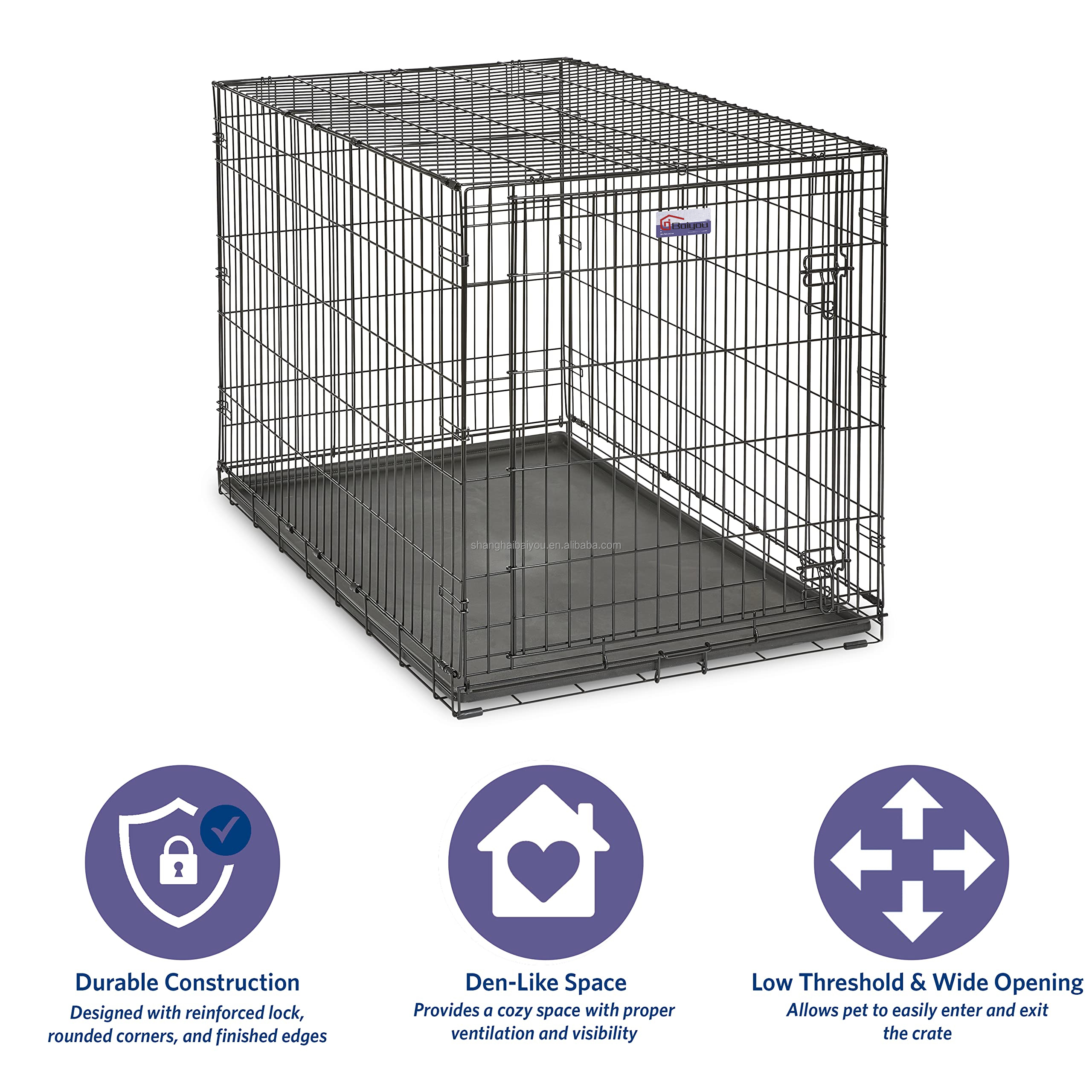 Baiyou Relaxlines large size double door metal pet Cage Metal Kennels Tray Heavy Duty collapsible Dog cage
