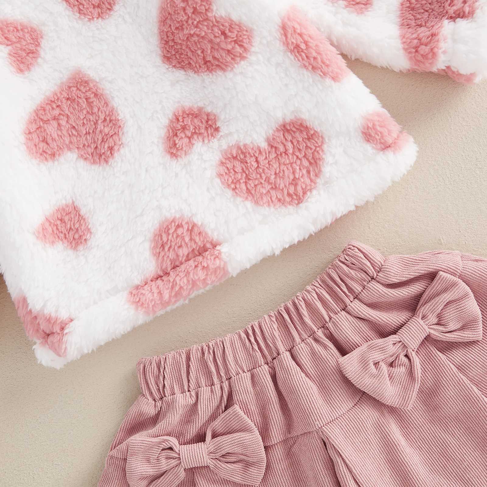 Clothing Sets 0-3Years Toddler Baby Girl Fall Winter Outfits Heart Long Sleeve Fleece Hoodies Bow Elastic Waist Mini Skirt 2 Piece Kids Sets H241126