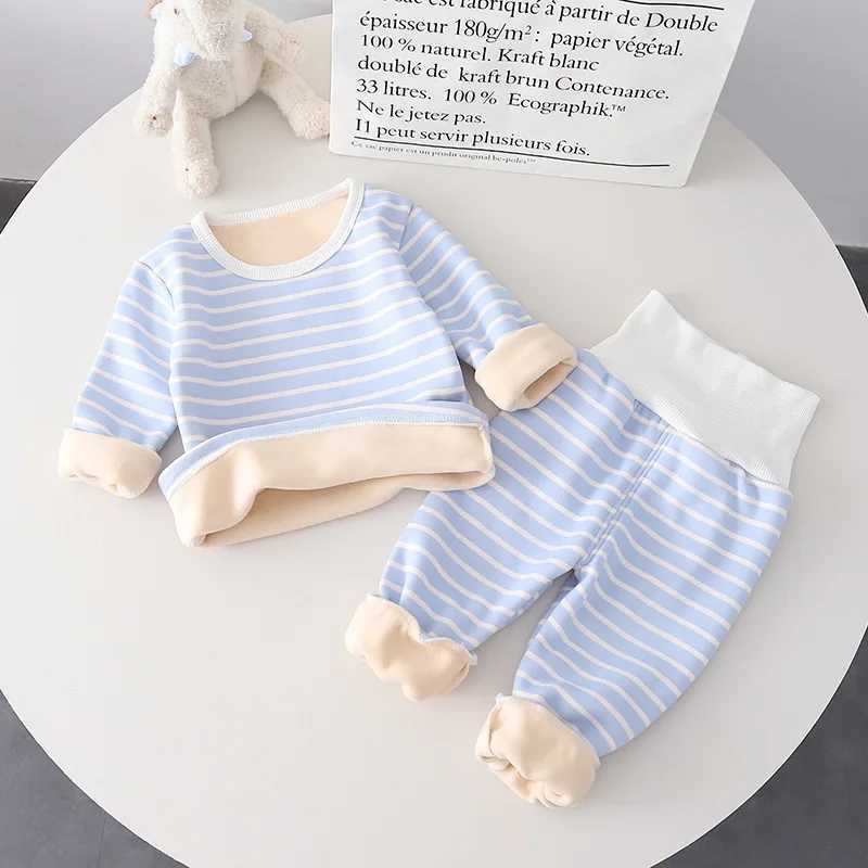 Clothing Sets Toddler Children Clothes Sets Kids Autumn Winter Thick Striped Tops and High Waist Pants 2Pcs for Girls Boys Outfits Pajama Suit H241126