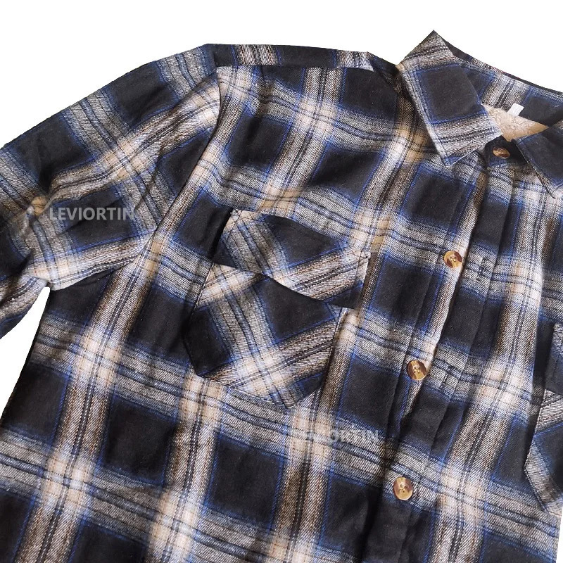 Winter mens flannel plain button up long sleeved shirt Sherpa fashion wool lining keeps warm mens classic shirt jacket 241126