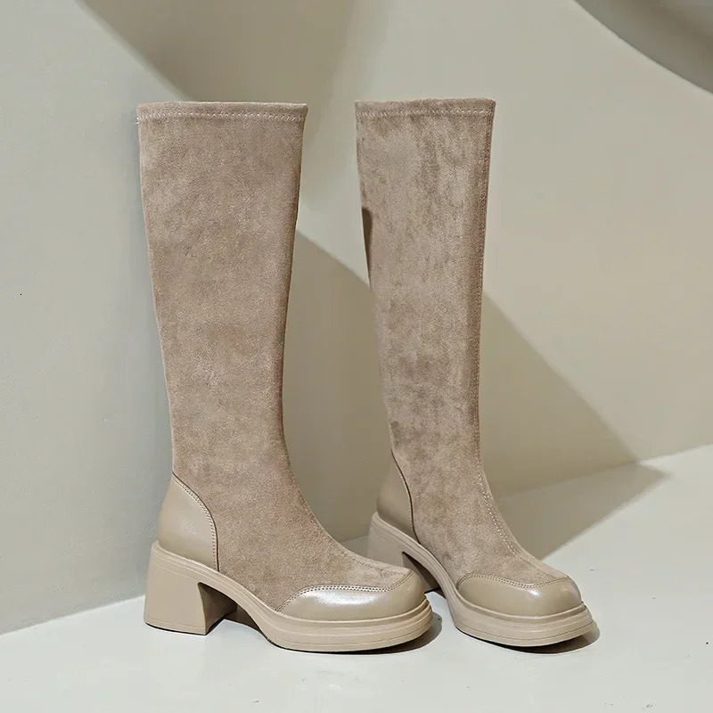 Fashion Knee High Boots Women Chunky Heels Punk Long Boots Patchwork Ladies Shoes Thick Bottom Platform Botas 241114